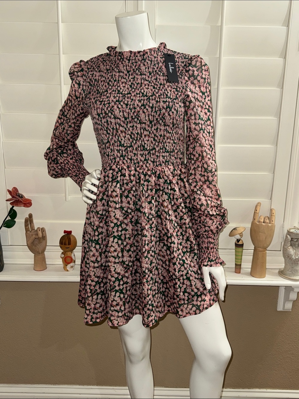 Lulus Floral Forever Green and Pink Floral Print Smocked Skater Dress